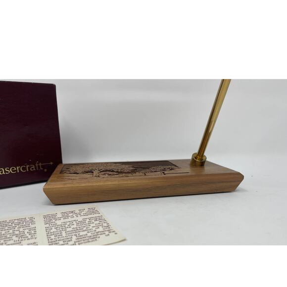 Vintage Desk Set -Gold Pen by Lasercraft ~Solid American Walnut With Tree Design - Picture 7 of 14